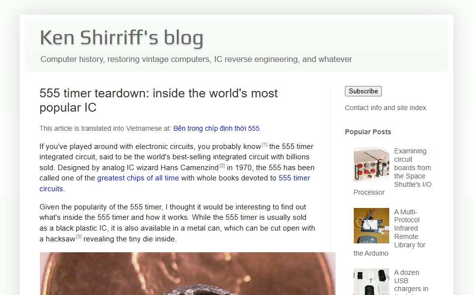 Screenshot of www.righto.com captured 2026-07-20