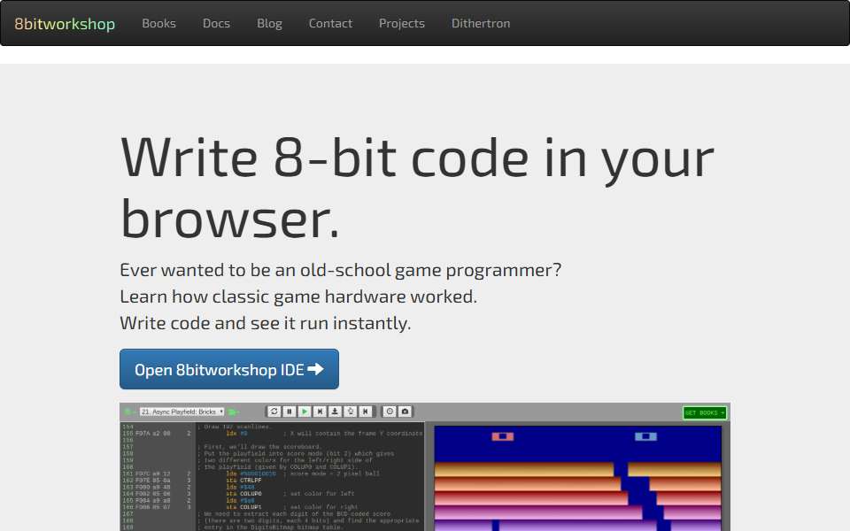 Screenshot of 8bitworkshop.com captured 2026-07-20