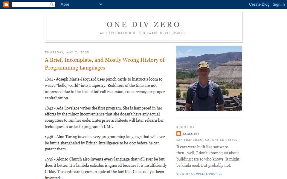 Screenshot of james-iry.blogspot.com captured 2026-07-20