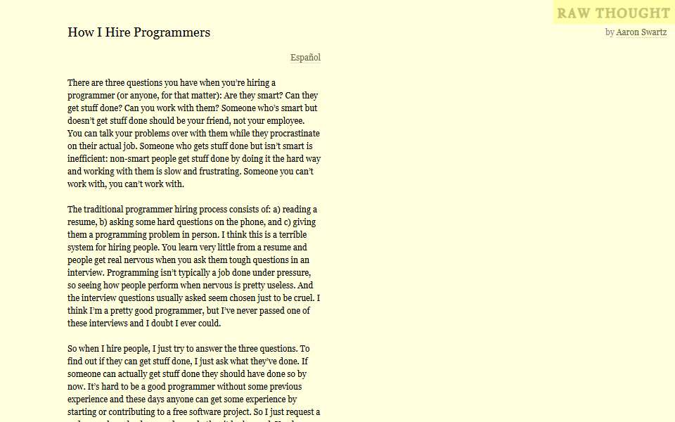 Screenshot of www.aaronsw.com captured 2026-07-20
