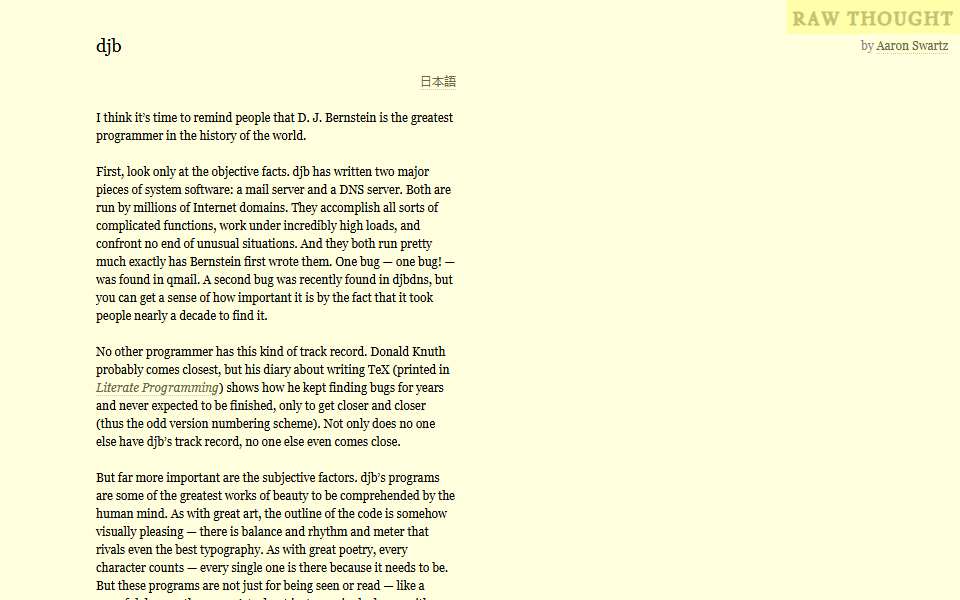 Screenshot of www.aaronsw.com captured 2026-07-20