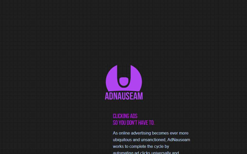 Screenshot of adnauseam.io captured 2026-07-20