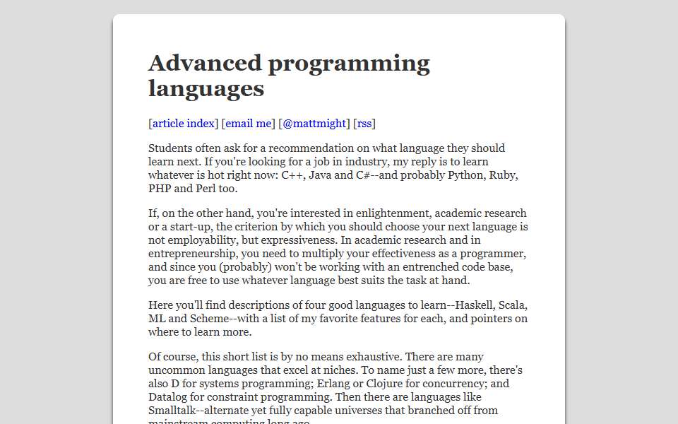 Screenshot of matt.might.net captured 2026-07-20