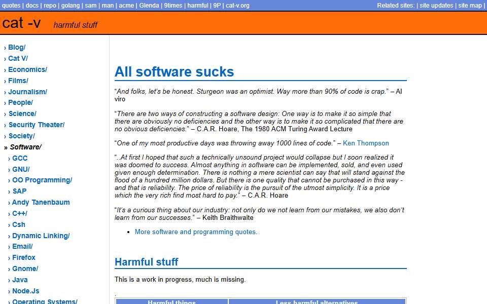 Screenshot of harmful.cat-v.org captured 2026-07-20