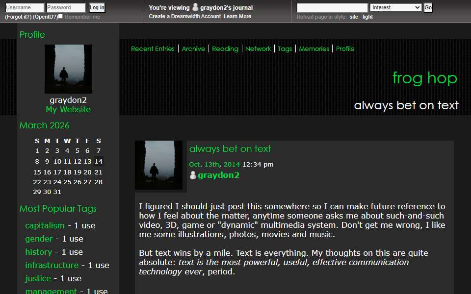 Screenshot of graydon2.dreamwidth.org captured 2026-07-20