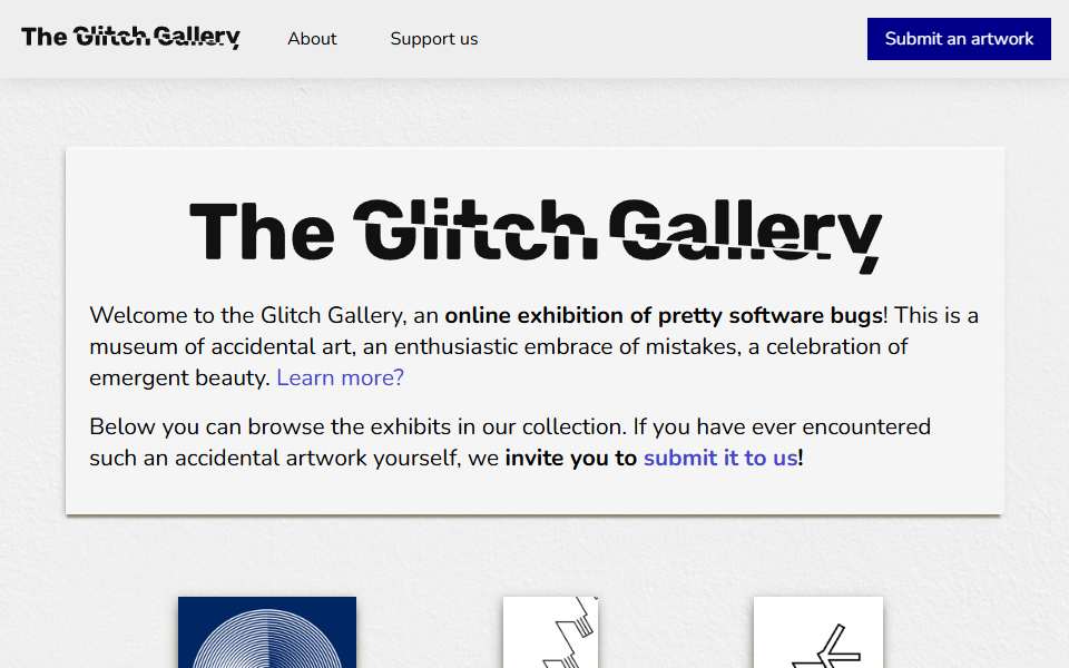 Screenshot of glitchgallery.org captured 2026-07-20