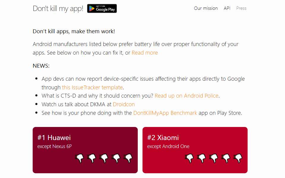 Screenshot of dontkillmyapp.com captured 2026-07-20
