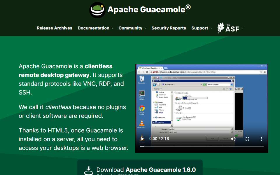 Screenshot of guacamole.apache.org captured 2026-07-20