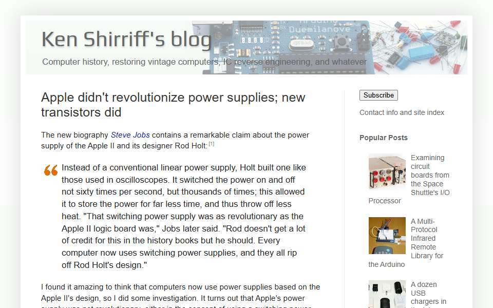 Screenshot of www.righto.com captured 2026-07-20