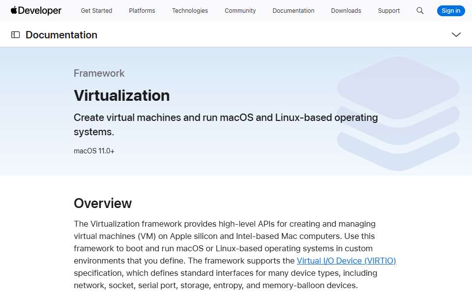 Screenshot of developer.apple.com captured 2026-07-20