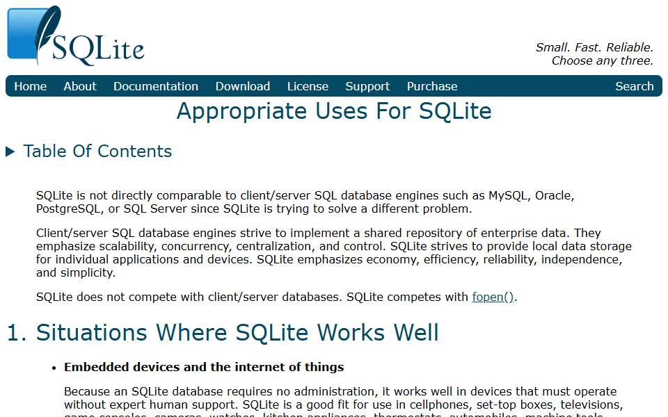 Screenshot of sqlite.org captured 2026-07-20