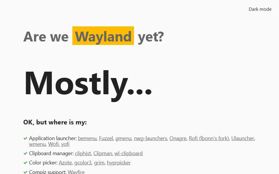Screenshot of arewewaylandyet.com captured 2026-07-20