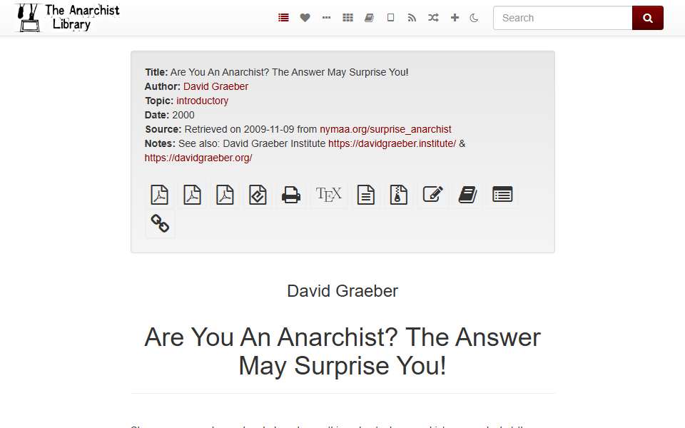 Screenshot of theanarchistlibrary.org captured 2026-07-20