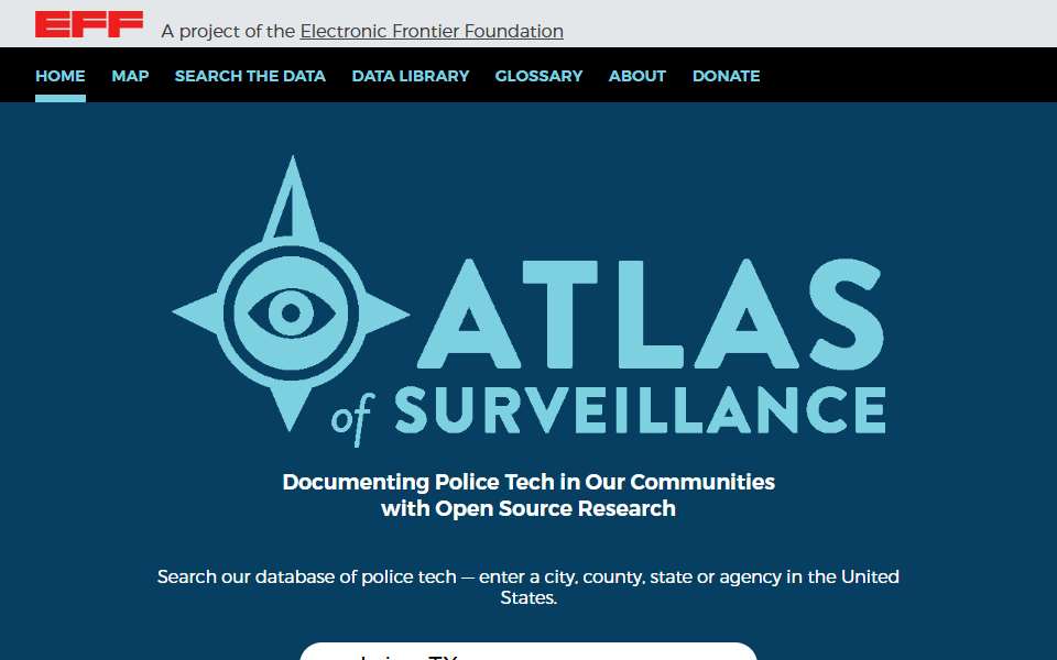 Screenshot of atlasofsurveillance.org captured 2026-07-20