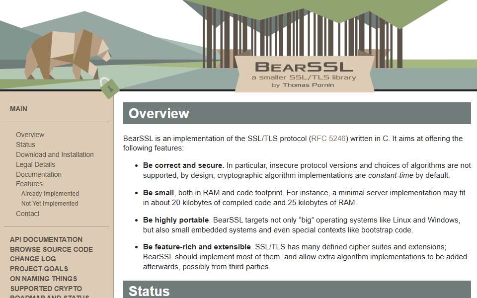 Screenshot of bearssl.org captured 2026-07-20