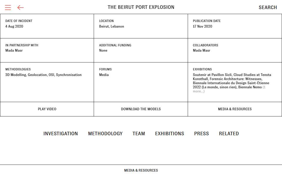 Screenshot of forensic-architecture.org captured 2026-07-20