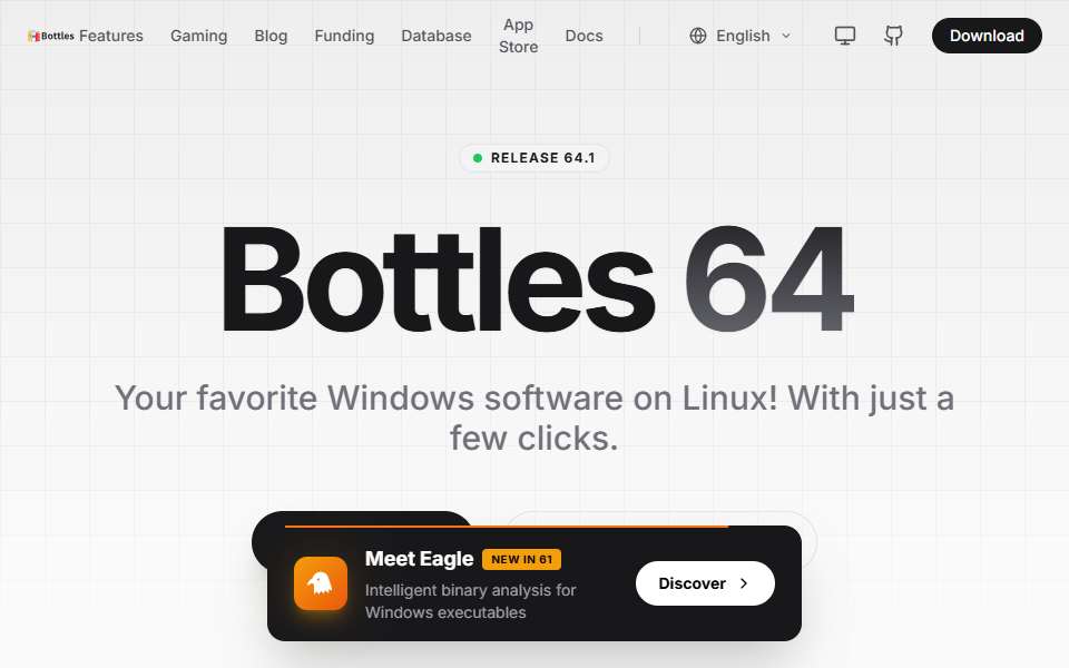 Screenshot of usebottles.com captured 2026-07-20