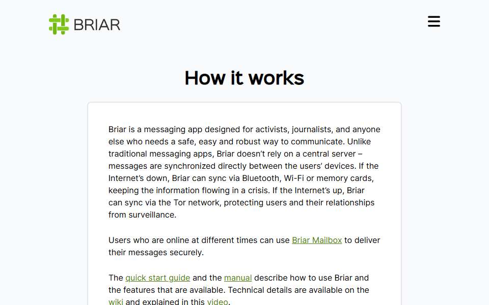 Screenshot of briarproject.org captured 2026-07-20