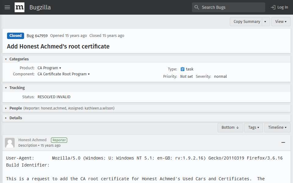 Screenshot of bugzilla.mozilla.org captured 2026-07-20