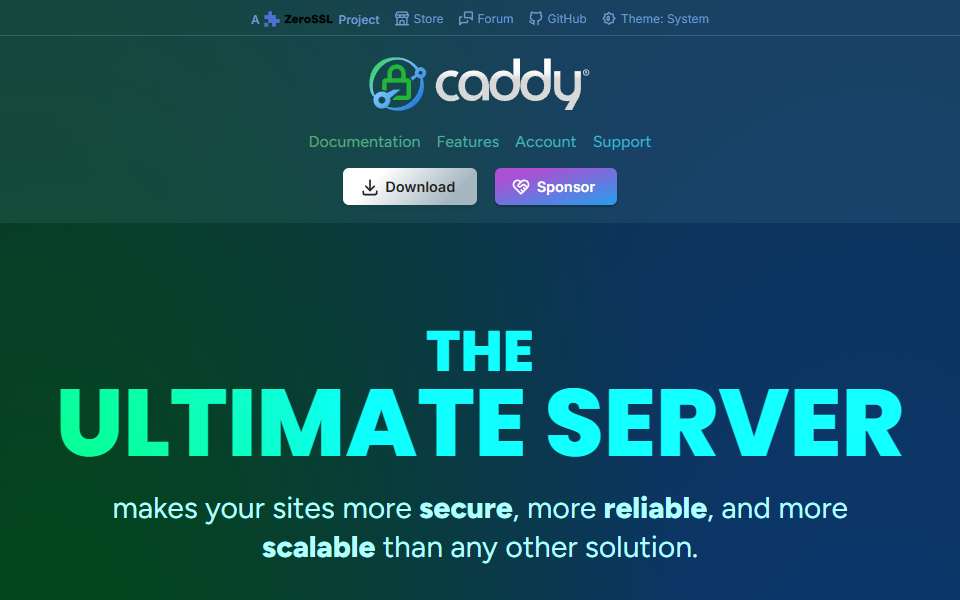 Screenshot of caddyserver.com captured 2026-07-20