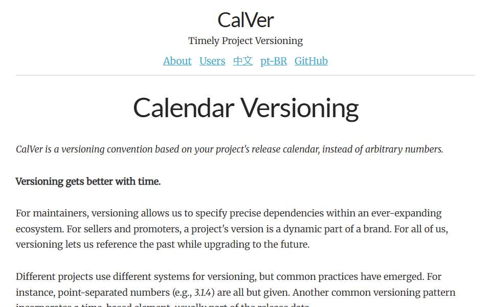 Screenshot of calver.org captured 2026-07-20