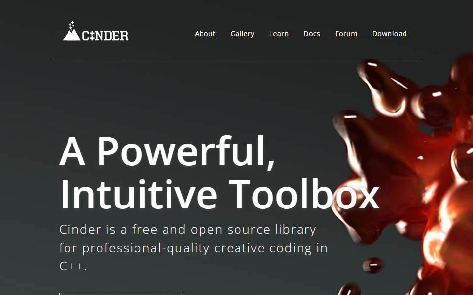 Screenshot of libcinder.org captured 2026-07-20