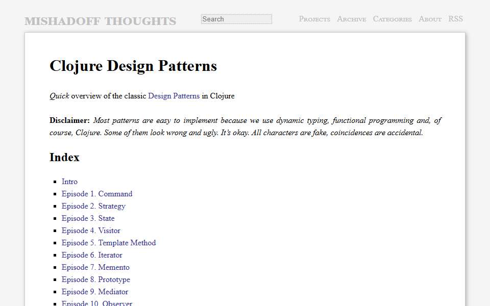 Screenshot of mishadoff.com captured 2026-07-20