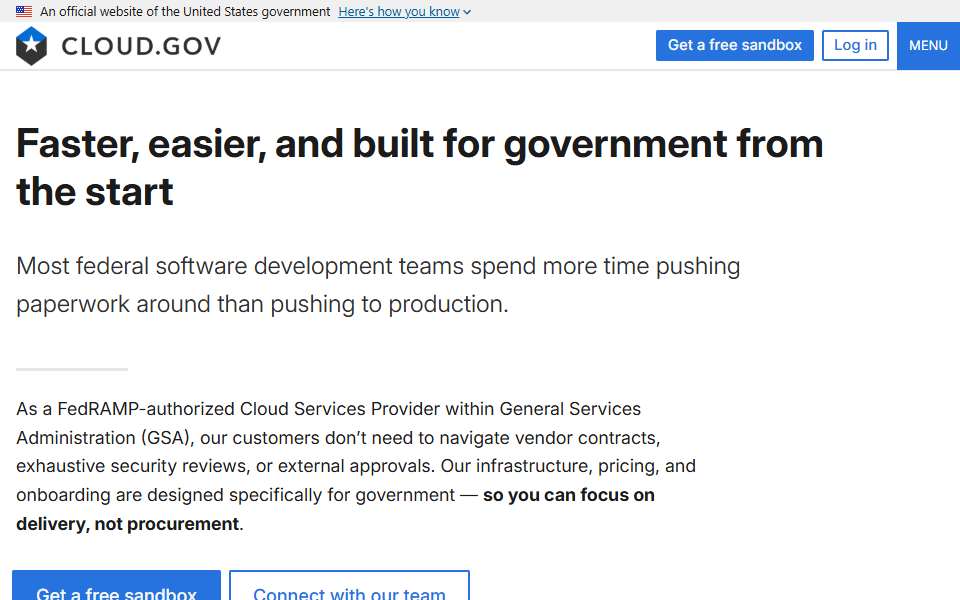 Screenshot of cloud.gov captured 2026-07-20