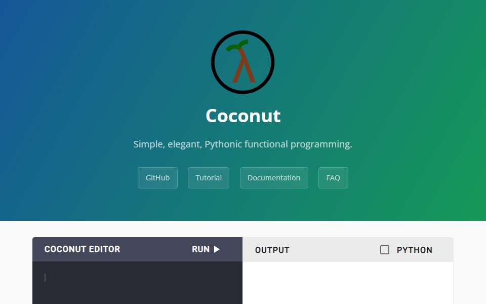 Screenshot of coconut-lang.org captured 2026-07-20