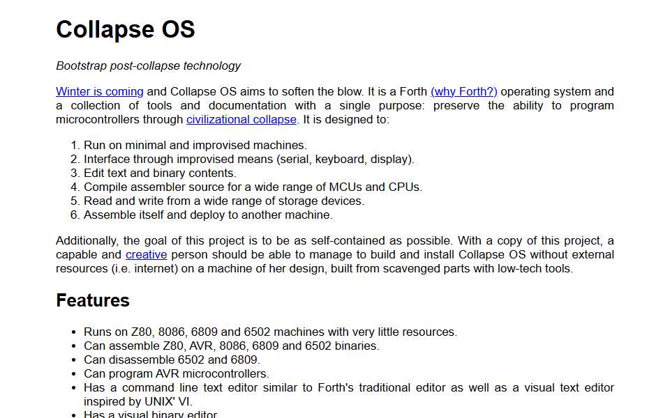 Screenshot of collapseos.org captured 2026-07-20