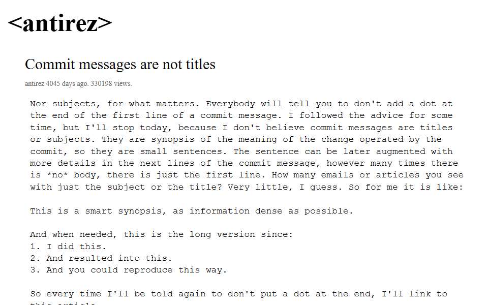 Screenshot of antirez.com captured 2026-07-20