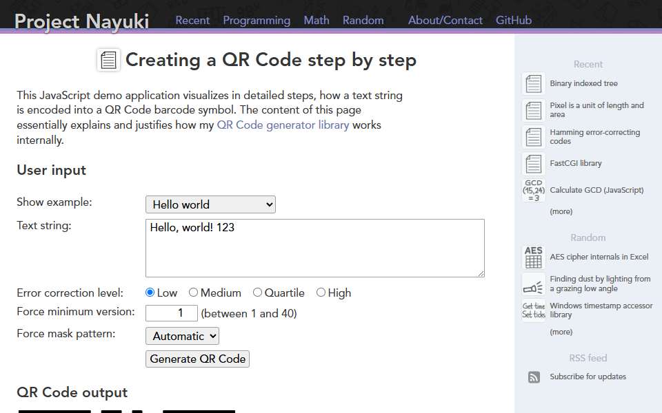 Screenshot of www.nayuki.io captured 2026-07-20