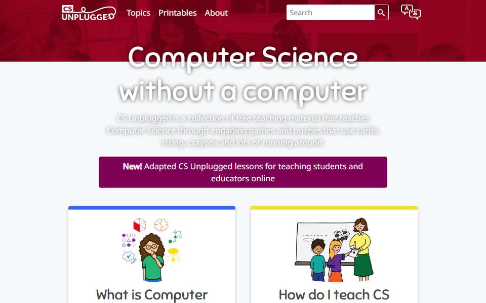 Screenshot of csunplugged.org captured 2026-07-20