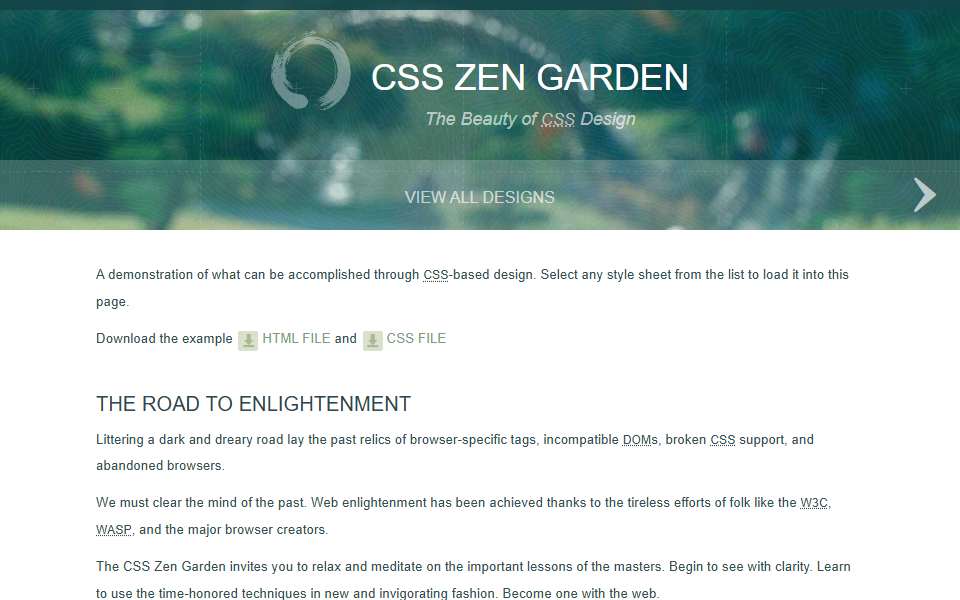Screenshot of www.csszengarden.com captured 2026-07-20