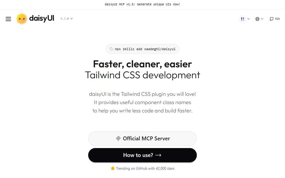 Screenshot of daisyui.com captured 2026-07-20
