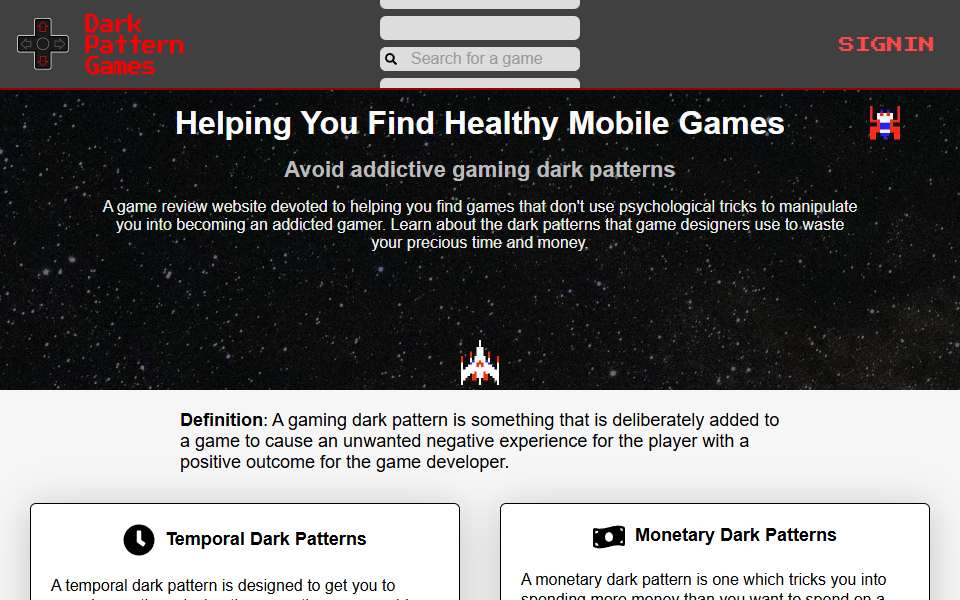 Screenshot of www.darkpattern.games captured 2026-07-20