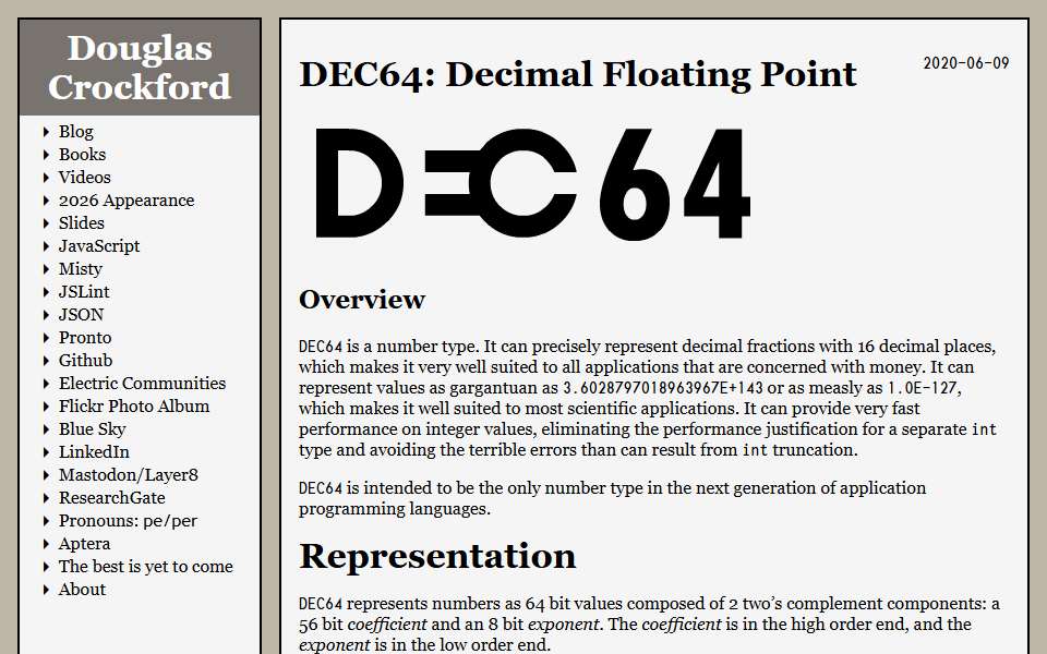 Screenshot of dec64.com captured 2026-07-20