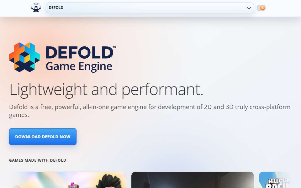 Screenshot of www.defold.com captured 2026-07-20
