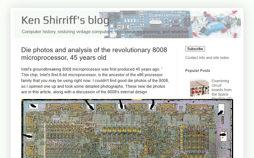 Screenshot of www.righto.com captured 2026-07-20