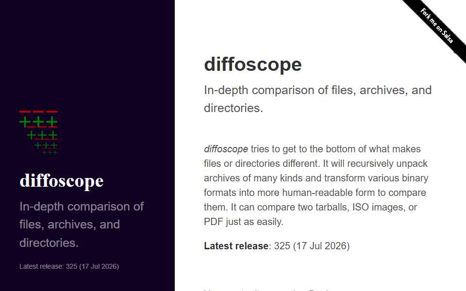 Screenshot of diffoscope.org captured 2026-07-20