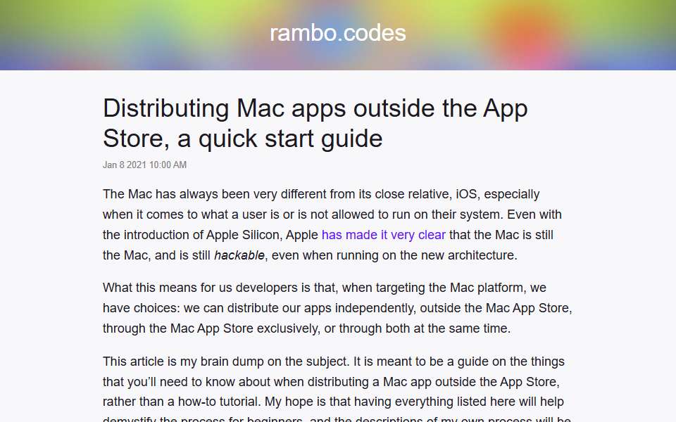 Screenshot of rambo.codes captured 2026-07-20