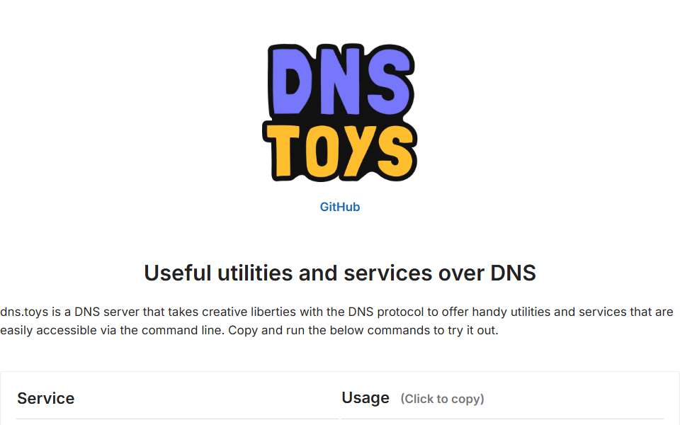 Screenshot of www.dns.toys captured 2026-07-20