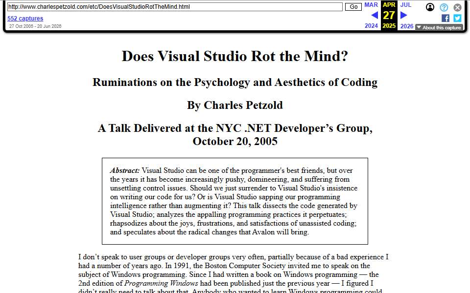 Screenshot of charlespetzold.com captured 2026-07-20