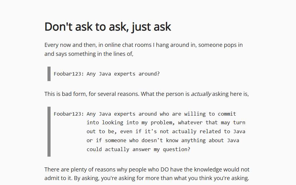 Screenshot of dontasktoask.com captured 2026-07-20