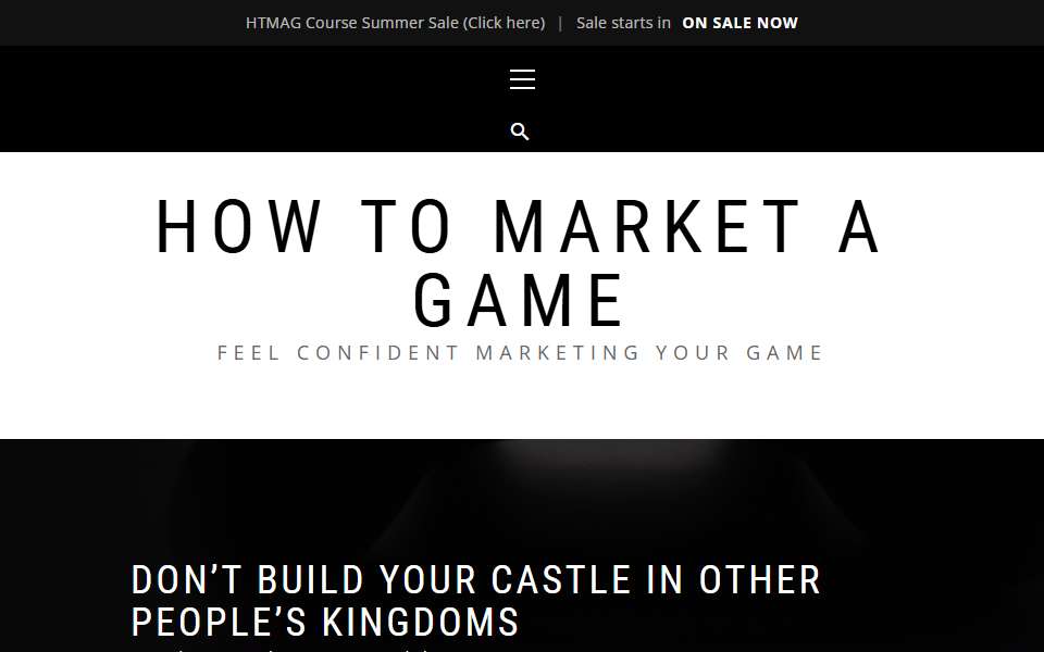 Screenshot of howtomarketagame.com captured 2026-07-20