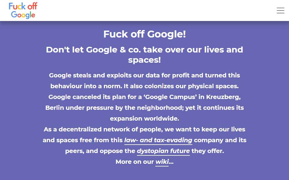 Screenshot of fuckoffgoogle.de captured 2026-07-20