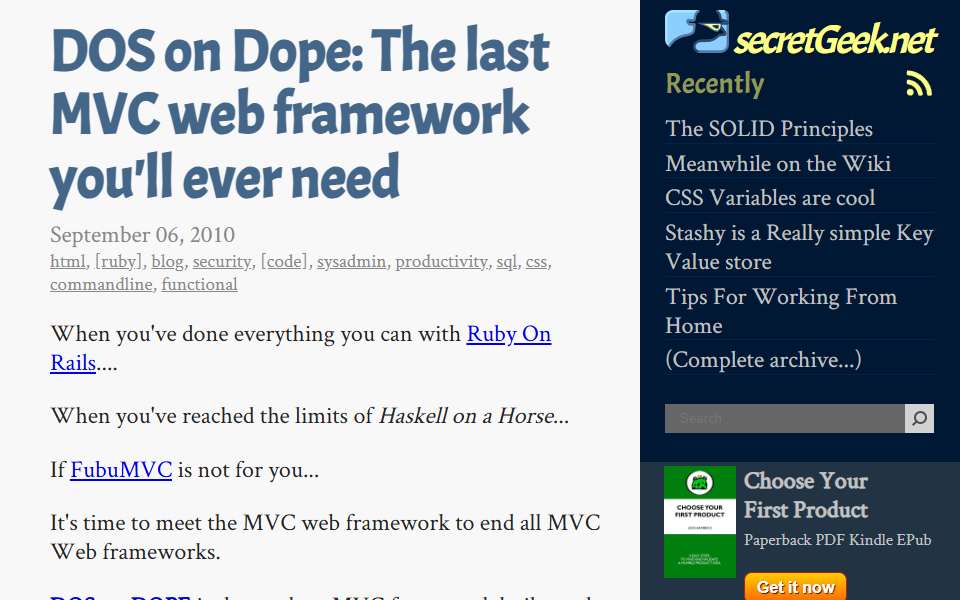 Screenshot of secretgeek.net captured 2026-07-20