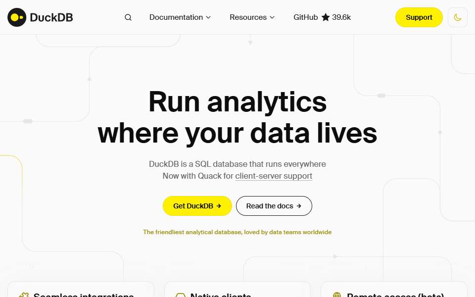 Screenshot of duckdb.org captured 2026-07-20