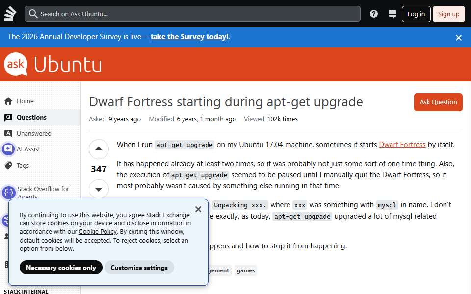 Screenshot of askubuntu.com captured 2026-07-20