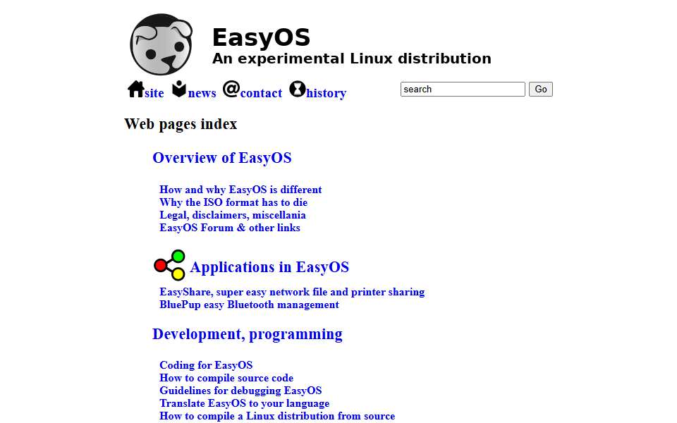 Screenshot of easyos.org captured 2026-07-20